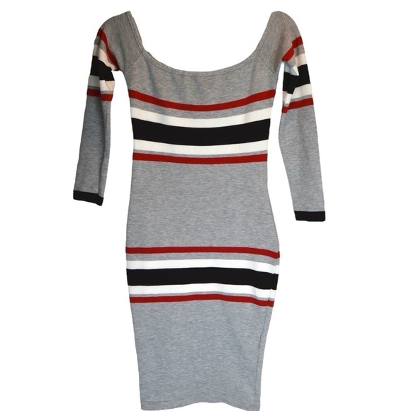 Windsor Stretchy Knit Striped Bodycon Dress, Size Large NEW - Picture 2 of 6